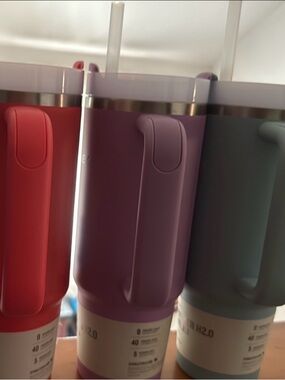 Stanley insulated tumblers in red, purple, teal